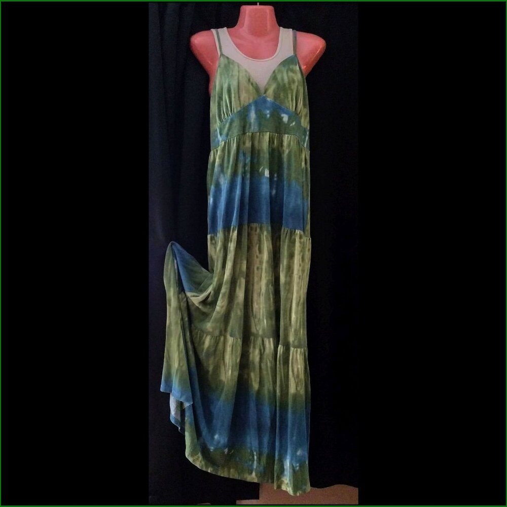 Size Large Piper & Blue Tie Dye Triple Tiered Maxi Dress